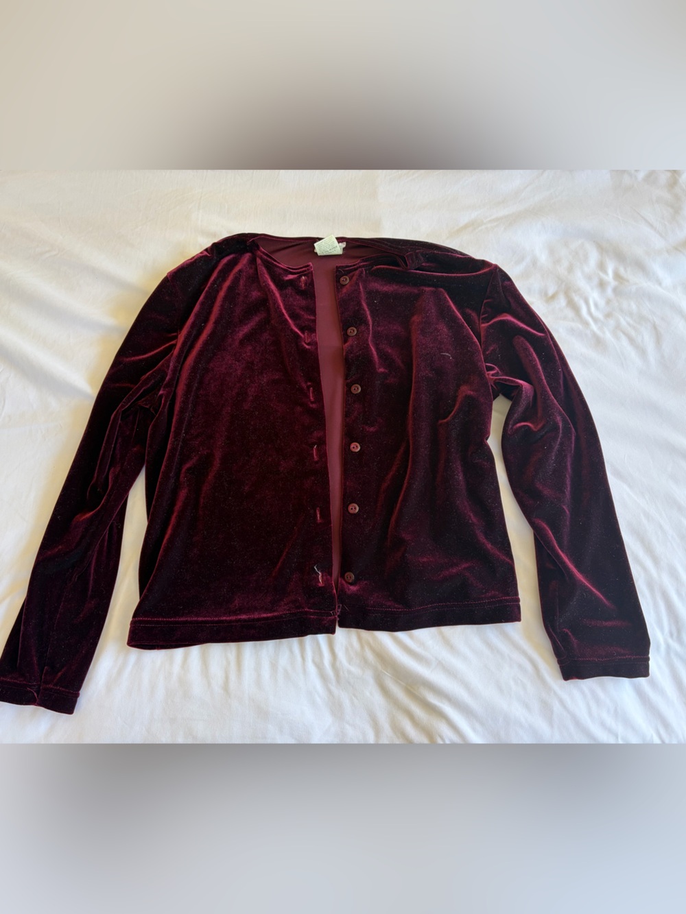 Girls Burgundy Velvet Button-Up Cardigan